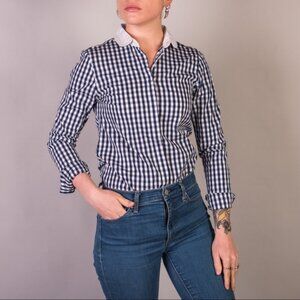 Navy Check Top with Peter Pan Collar